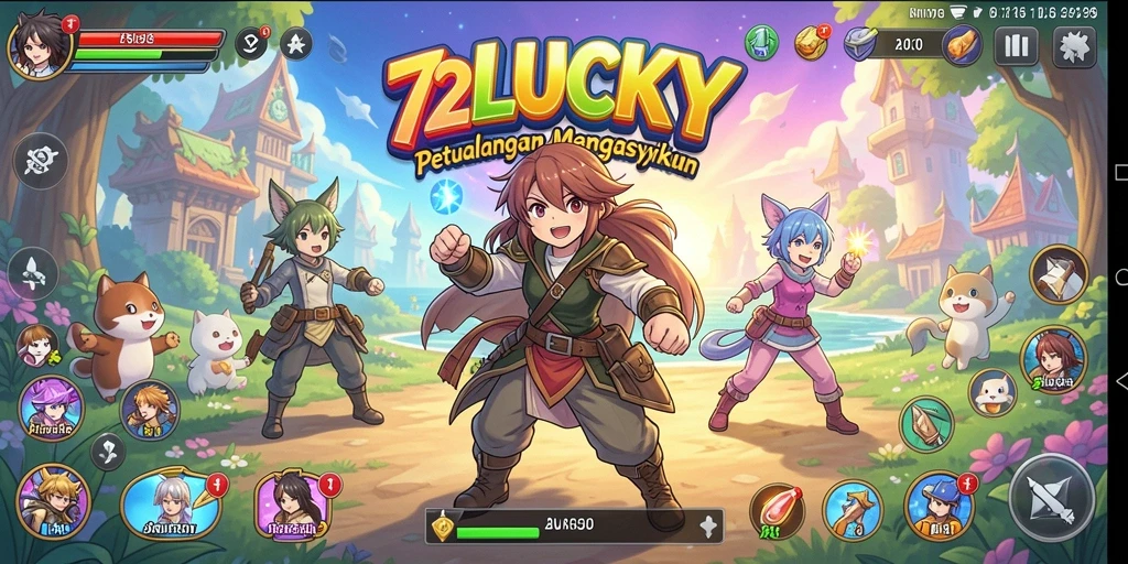 Tampilan gameplay seru dari 72LUCKY dengan karakter menarik.