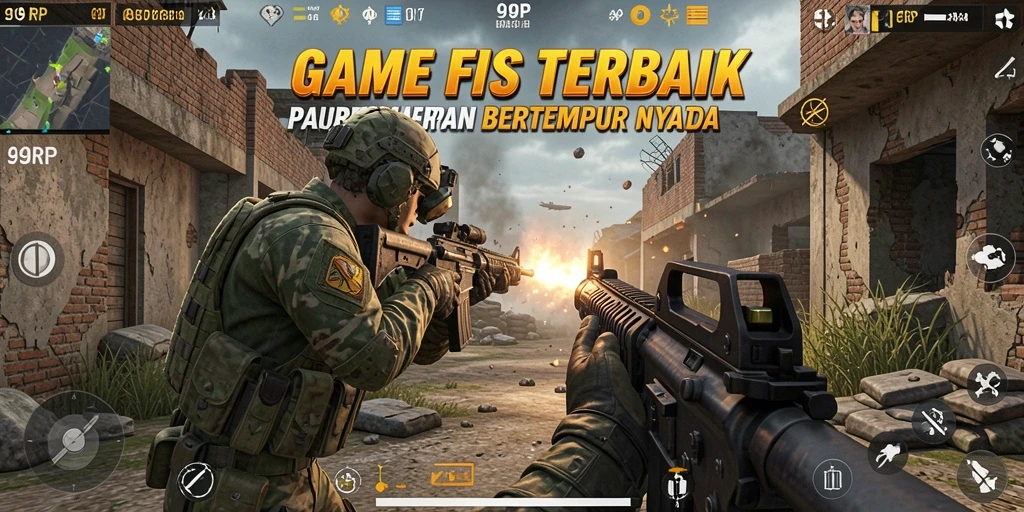 Screenshot gameplay menunjukkan aksi pertempuran yang mendebarkan di FPS.