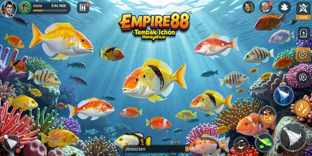 Screenshot gameplay EMPIRE88 menampilkan aksi seru menembak ikan.
