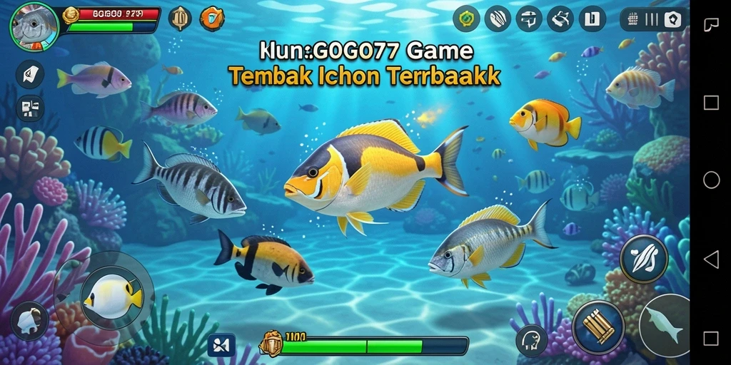 Screenshot utama GOGO77 memamerkan aksi menembak ikan yang seru.