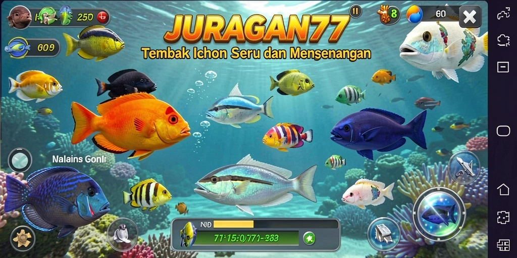 Tangkapan layar gameplay JURAGAN77 yang menampilkan aksi seru Tembak Ikan.