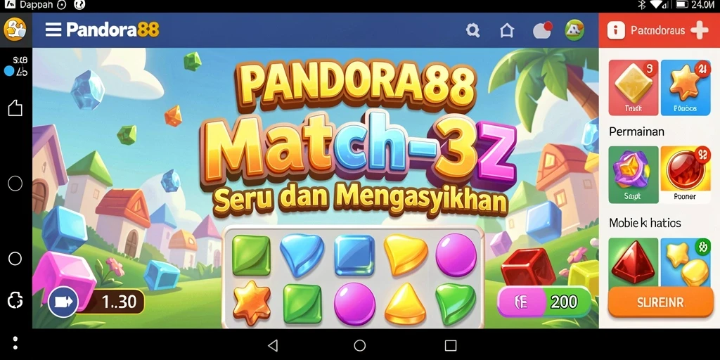 Tampilan gameplay PANDORA88 yang seru dengan tantangan Match-3.