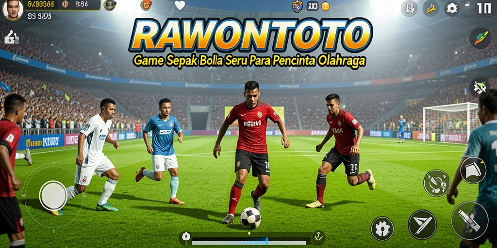 Screenshot gameplay RAWONTOTO menampilkan aksi seru di lapangan sepak bola.