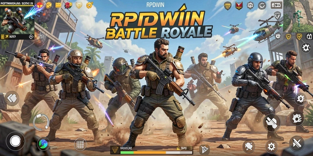 Tampilan gameplay RPIDWIN yang mendebarkan di medan pertempuran Battle Royale.