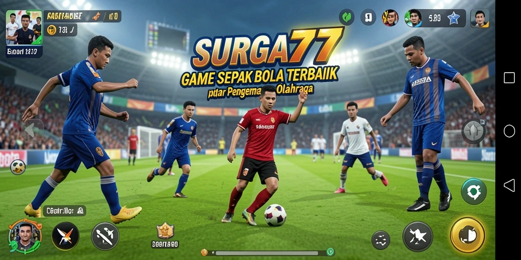 Tampilan gameplay SURGA77 yang penuh aksi di lapangan sepak bola.